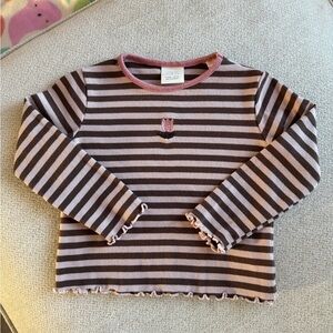Zara Kids Brown and Pink Striped Long Sleeve Tee